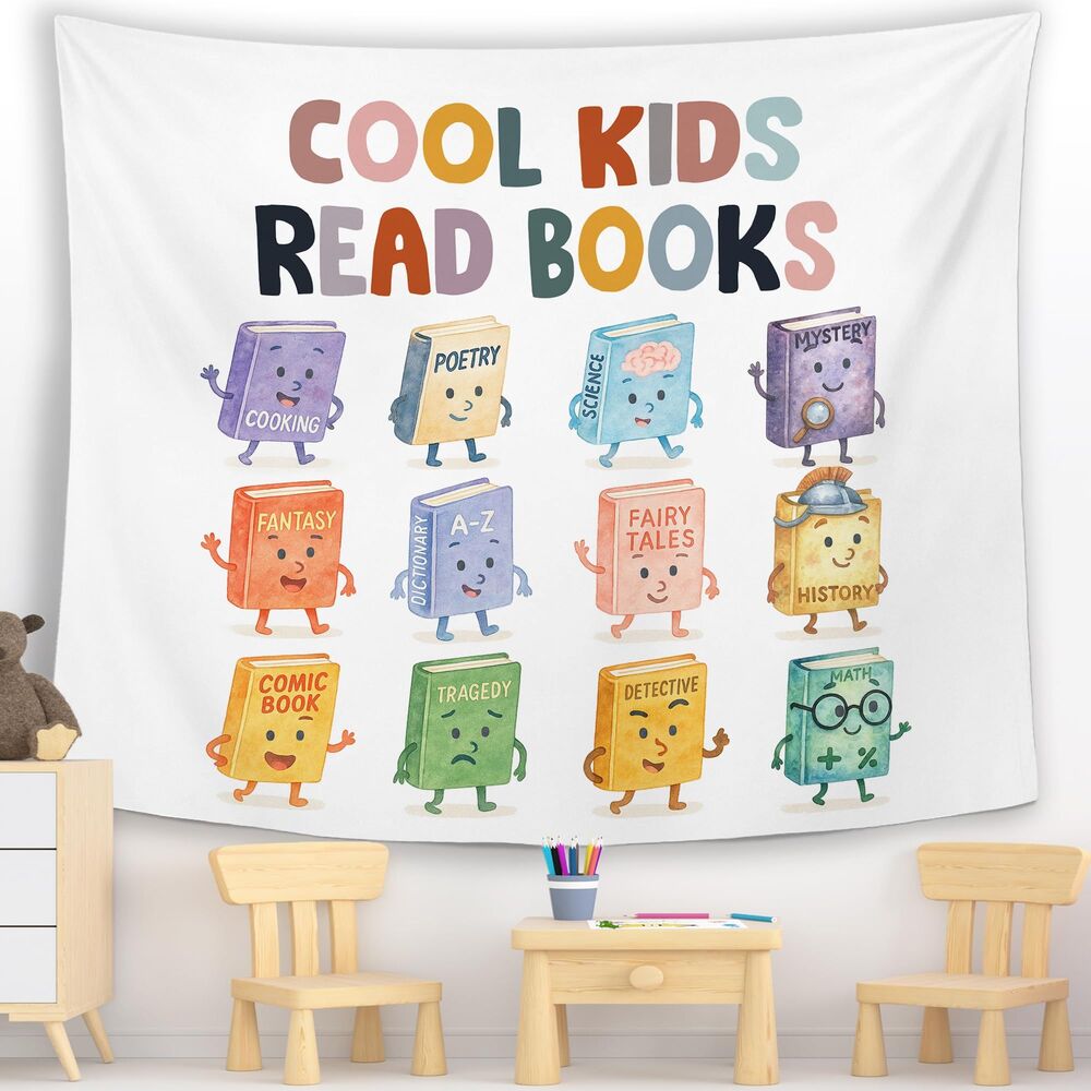 COOL KIDS READ BOOKS Wall Tapestry Hanging Reading Nook Corner Playroom 50x60in